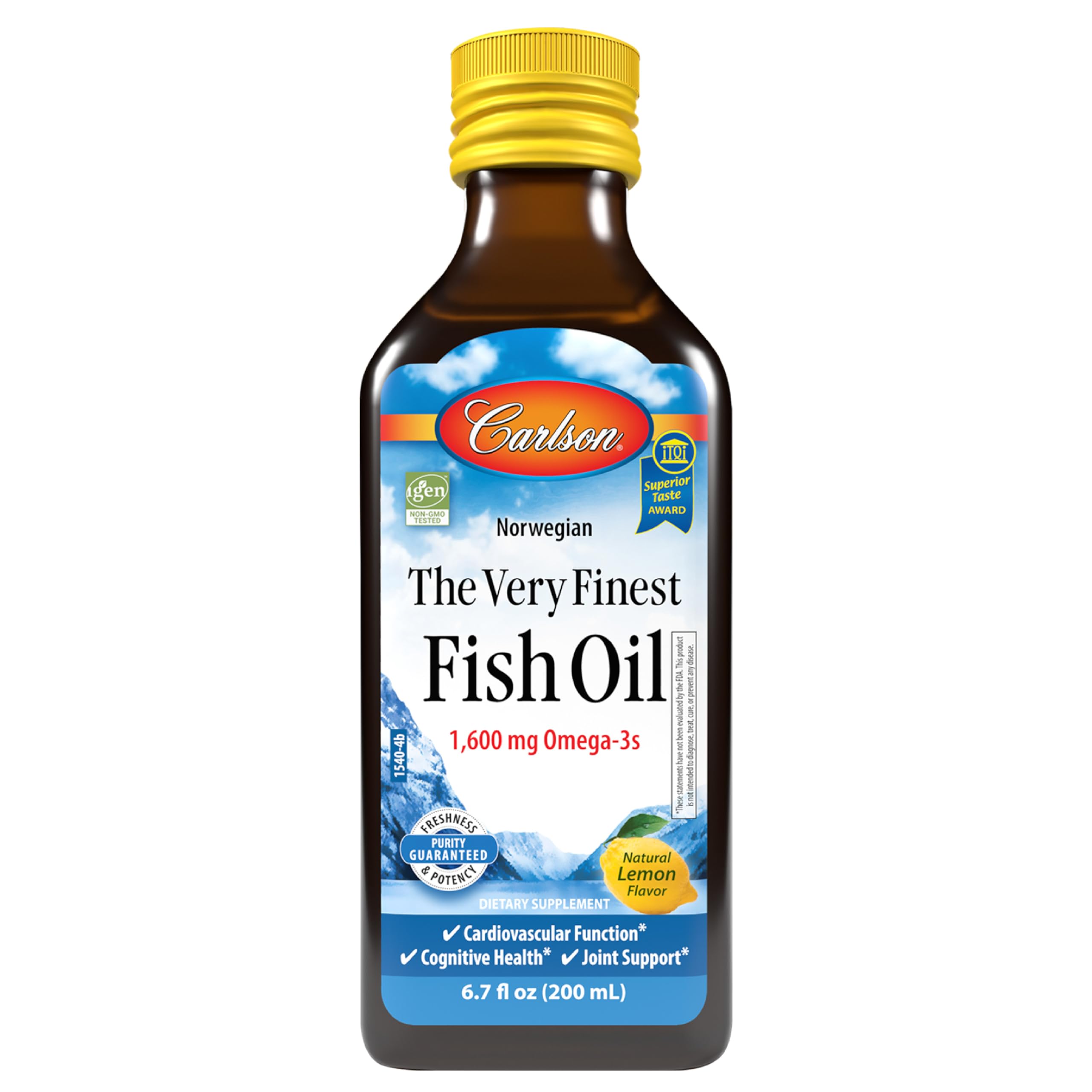 The Very Finest Fish Oil, 1600 mg Omega-3s, Liquid Fish Oil Supplement, Norwegian Fish Oil, Wild-Caught, Sustainably Sourced Fish Oil Liquid, Lemon, 200ml, 6.7 Fl Oz