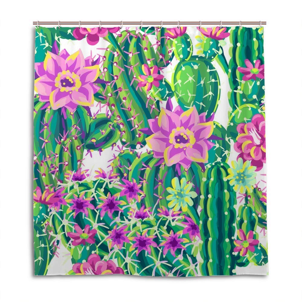 Rideau de douche en polyester Cacti Fleurs Chehongg pour salle de bain moderne 168x183 cm