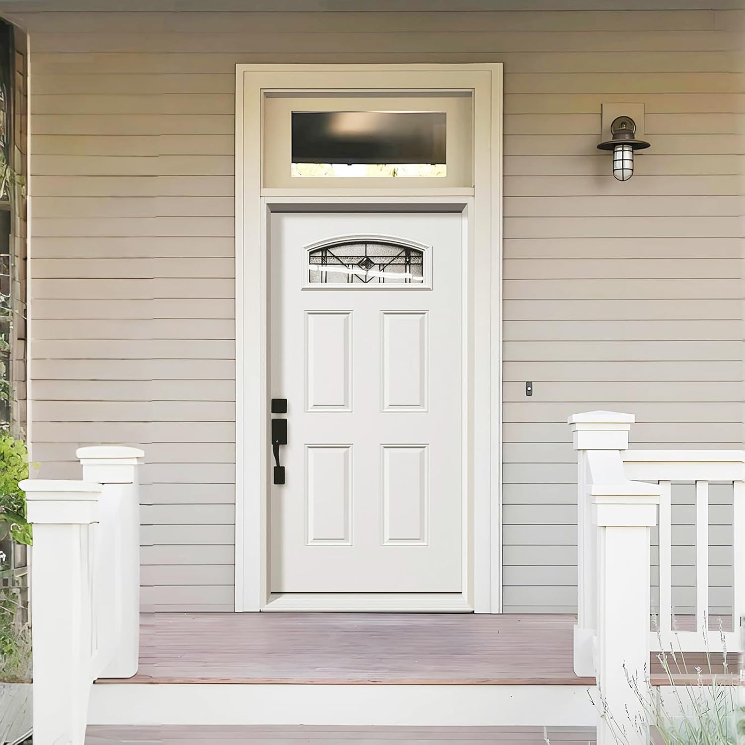 Exterior Doors for Home 36 x 80,prehung Exterior Door,Front Entry Doors, Fiberglass Front Entry,with Decorative Glass,with Brickmould, with Vinyl Frame,White,Style for Homes Front Entrance (Inward-R)