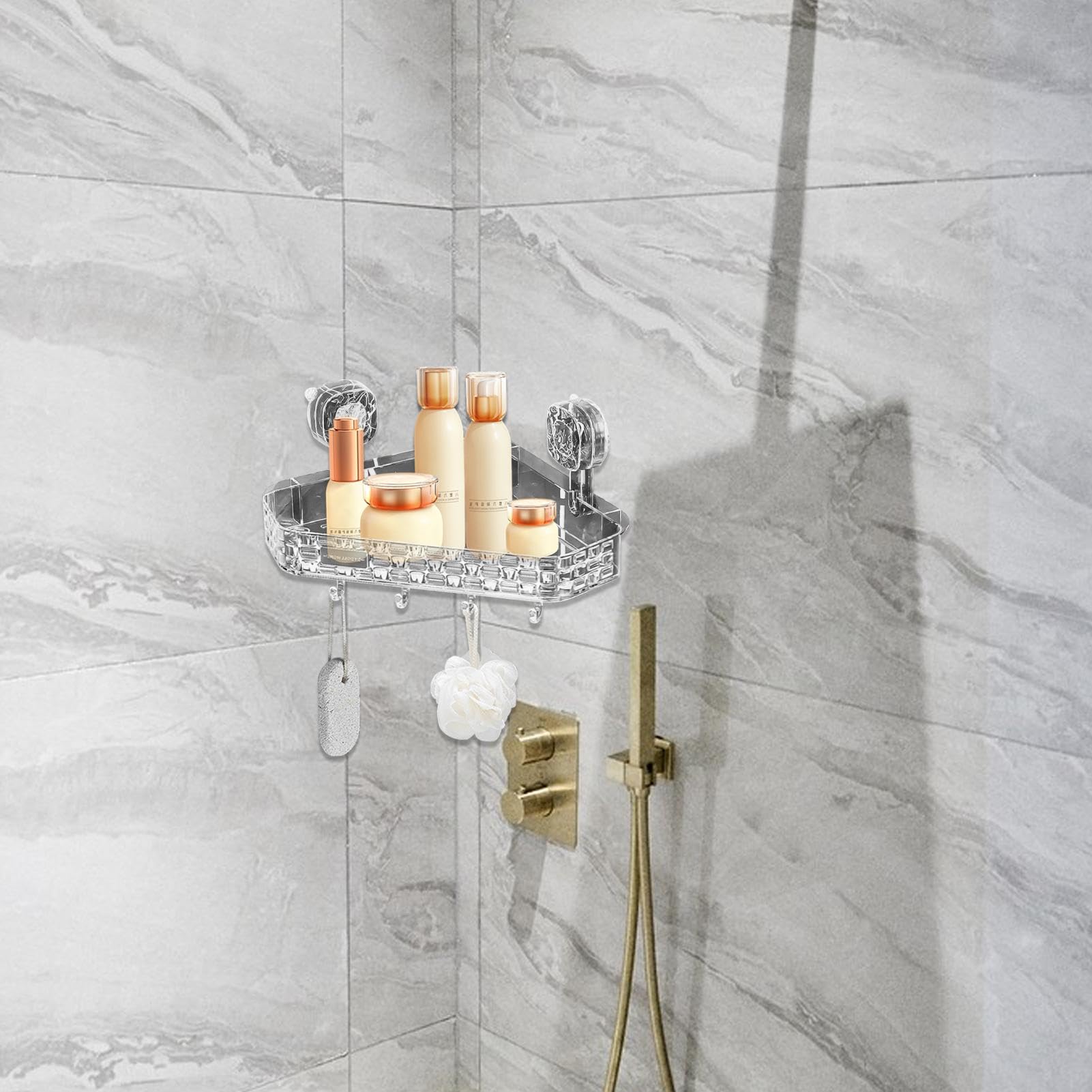 Estante de ducha con ventosa, estante de baño con ventosa, estante de almacenamiento de ducha triangular, organizador de ducha de montaje en pared para almacenamiento de baño, organizador de baño si
