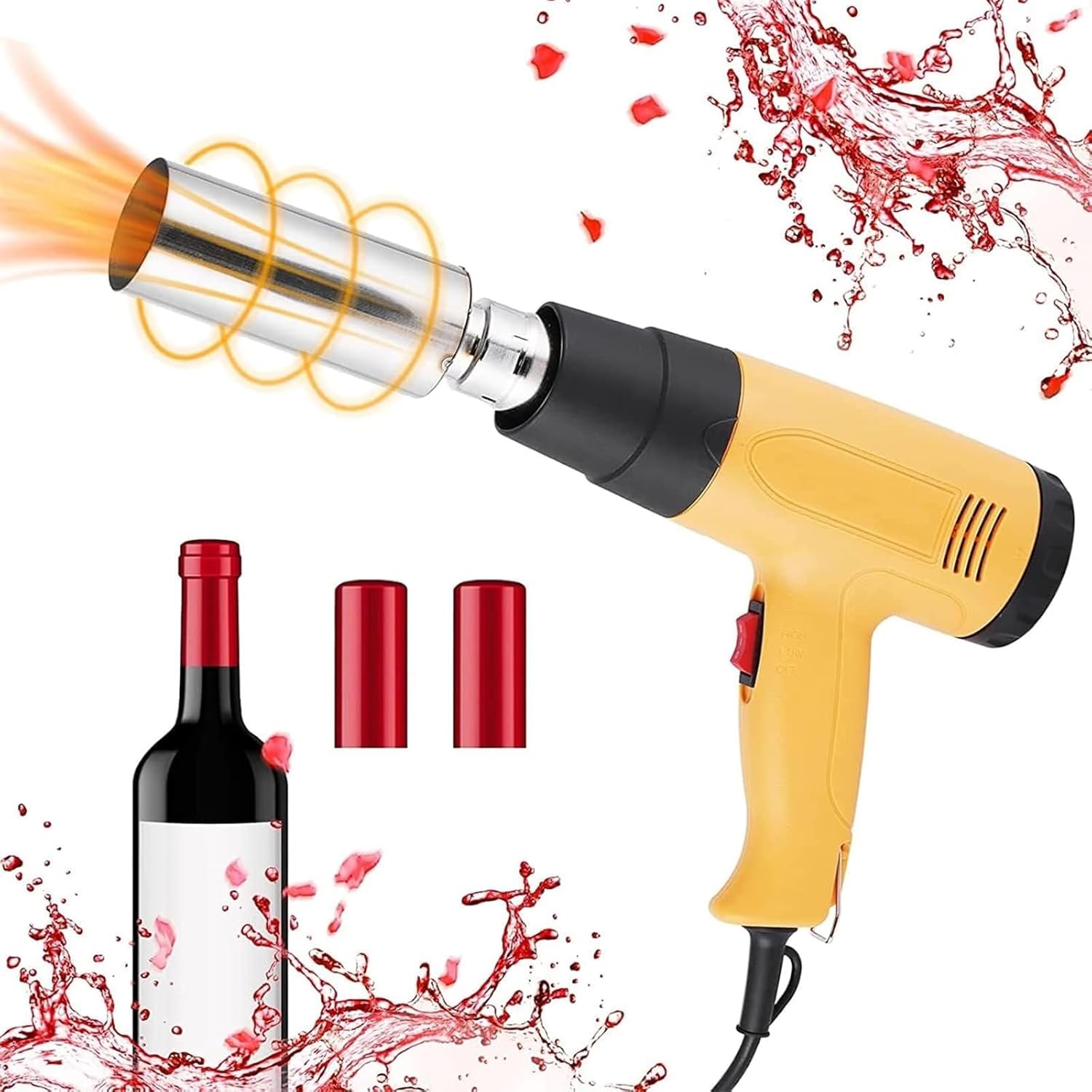 Capsule Heat Shrinking Machine, 1500W Thermal Shrink Wine Bottle Wrap Machine with Handle, 50°C-550°C Temperature Range, Two-Speed Wind Speed Adjustment for Wine Cap