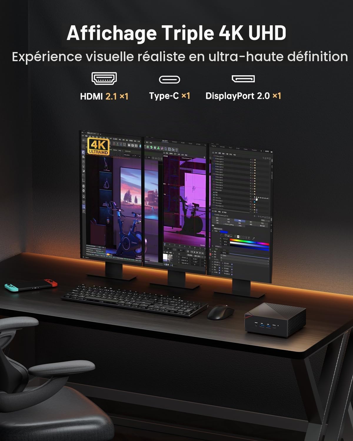 NiPoGi AM06 Pro Mini PC 16 Go DDR4 1 to M.2 SSD, АMD Ryzen 5 7430U, 6C/ 12T | jusqu'à 4,30 GHz, Mini ordinateur de bureau W-11 Pro pour école/bureau/HTPC, WiFi 6, Double LAN, triple écran 4K.