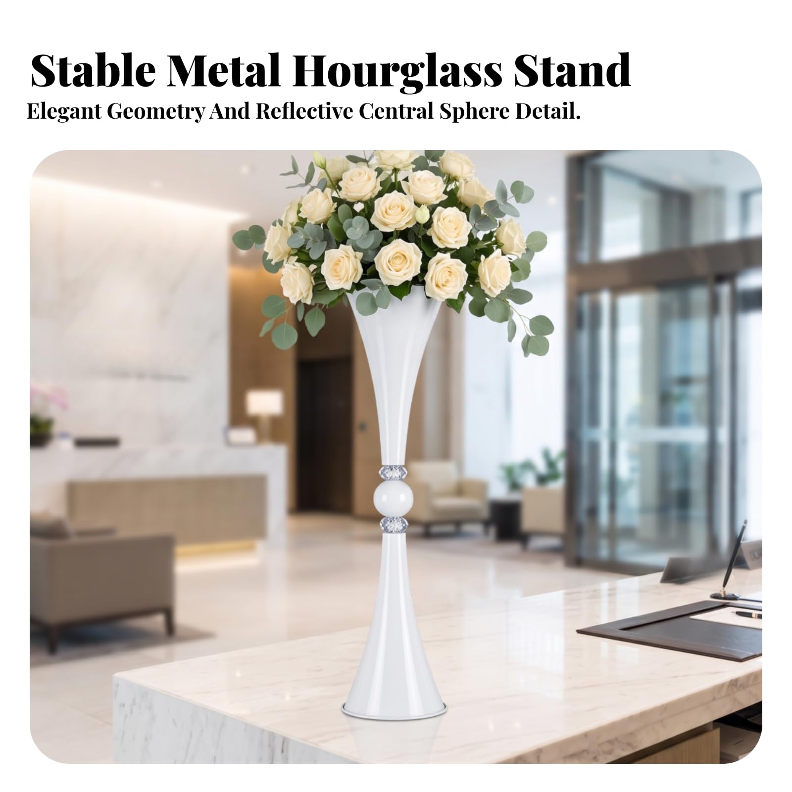 Jarrón Centro de Mesa Bodas Soporte Florero Flor Metal Decoración Silueta de Reloj de Arena Apertura Ancha Base Cónica Adecuado para Bodas Celebraciones, Dorado, 16 65CM
