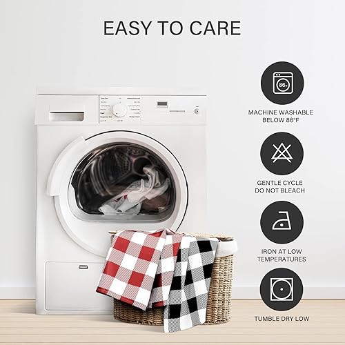 Miniatura 6 de Simple Deluxe 2 cortinas de cocina a cuadros de búfalo, cortinas cortas a cuadros para ventanas de media cafetería, 26 pulgadas de ancho x 24