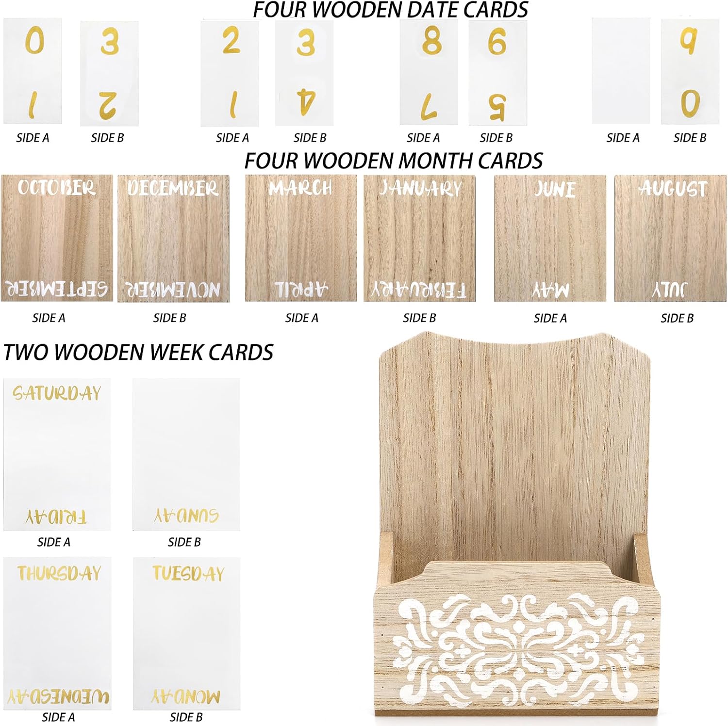 Nicunom Wooden Block Perpetual Calendar for Desk, Daily Desktop Calendar Vintage Wood Month Week Date Display Blocks Rustic Farmhouse Home Office Decor for Teachers, Students, Classroom image 3