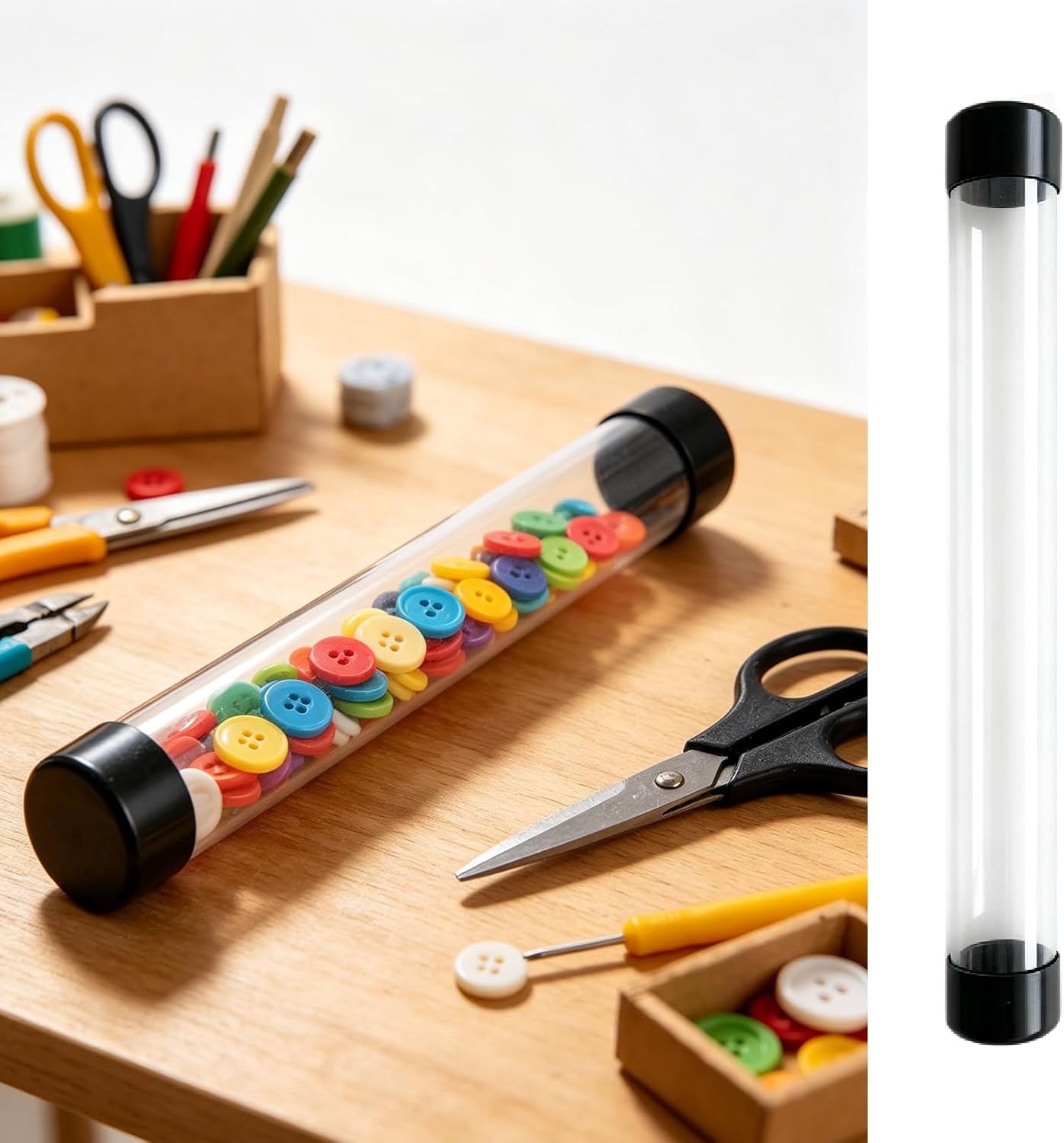 6 Pcs Clear Storage Tube, 12 Inch Clear Rigid Plastic Tubing with Caps for Incense Sticks Beads Pins Storage