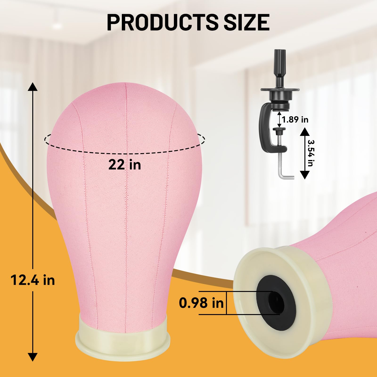 Wig Stand with Head 22", Height Adjustable Tripod Stand 30", Wig Head Stand with Pink Canvas Block Mannequin Head, Include Table Clamp Stand, Wig Caps, T Pins for Wigs Styling, Making & Display