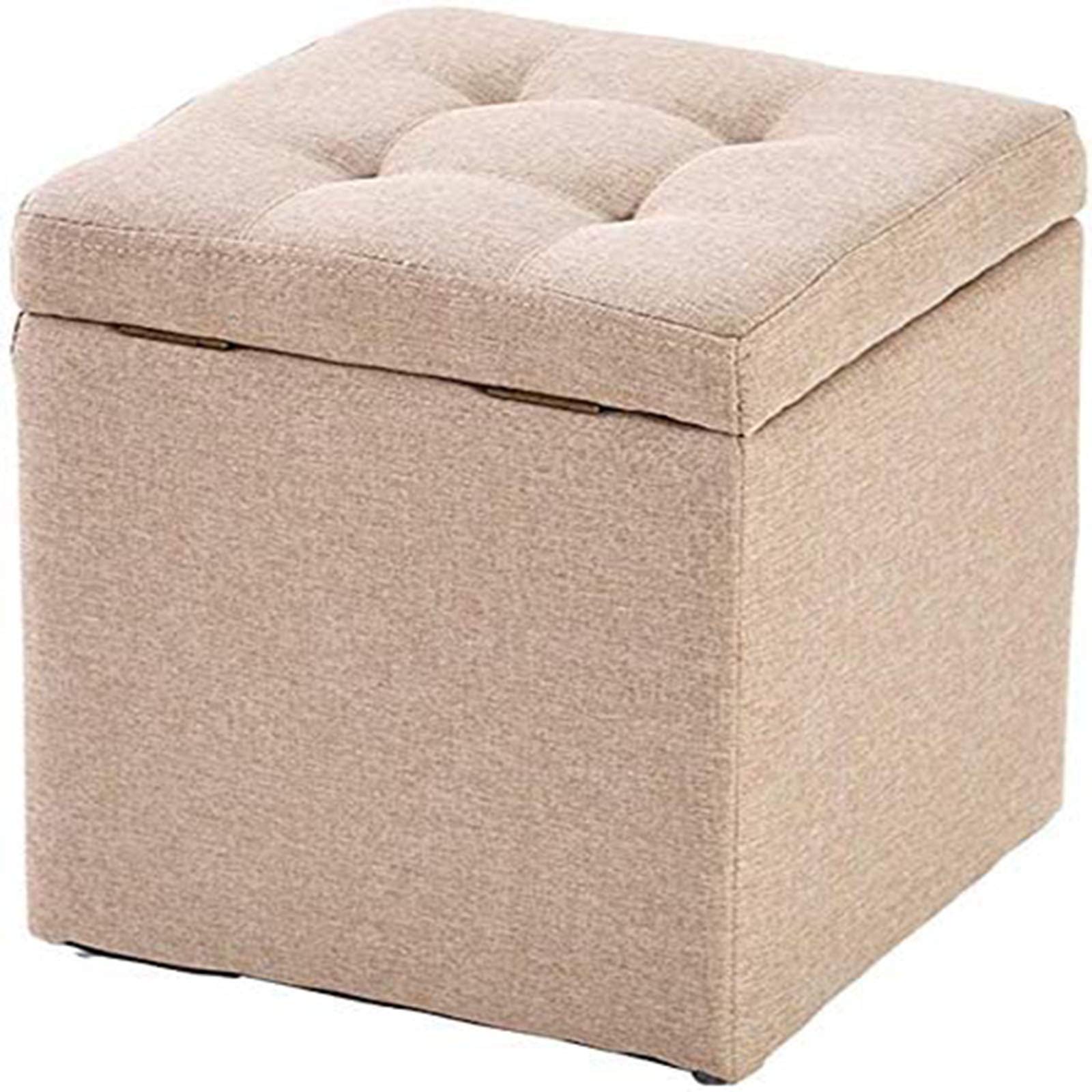 Pouf cube beige 30x30x35cm avec coffre de rangement rembourré pour petit espace