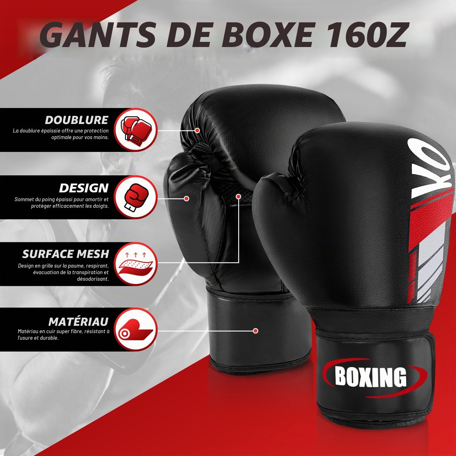 NZQXJXZ Protege Tibia Boxe avec Gants de Boxe 16oz, Protège-Tibias de Kickboxing Muay Thai Arts Martiaux, Protège-Jambes Réglables avec Protection du Cou-De-Pied pour l'Entraînement et Le Sparring MMA