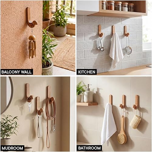 Miniatura 3 de Indian Shelf 3 ganchos, 6 tiras de lindo pájaro decorativo adhesivo ganchos de pared para colgar ganchos de pared de madera únicos sin daños