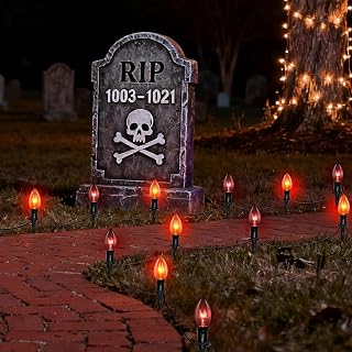 10 Pack Halloween Pathway Stake Lights,19.5ft Halloween Party Decor Walkway Lights with C9 Clear Black&Orange Bulbs for Outdoor Lawn Patio Yard Walkway Garden,Waterproof Clear Black&Orange