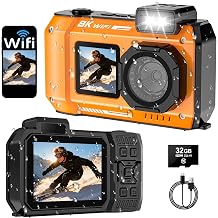 8K Underwater Camera, 70MP 33FT WiFi Waterproof Digital Camera with 32GB | Dual-Screen Selfie, Floatable, Auto Focus, Fill Light