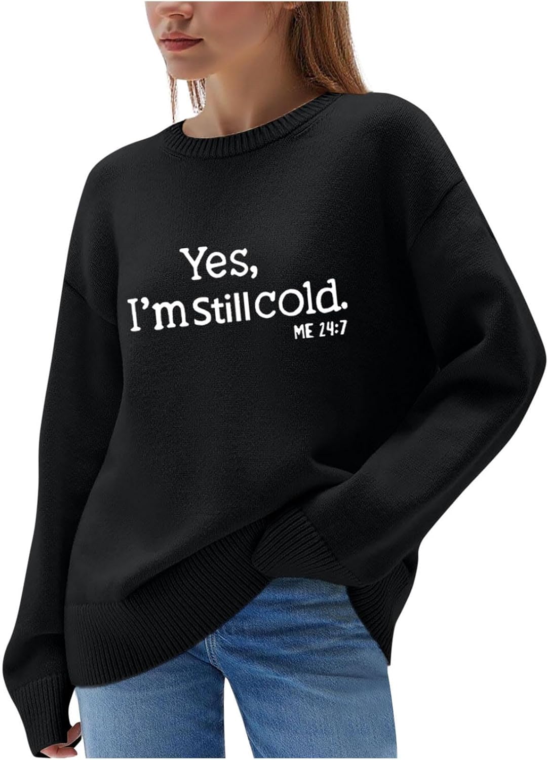 Women’s Funny Letter Print Sweatshirt Long Sleeve Pullover Casual Loose Fit Warm Fleece Winter Tops