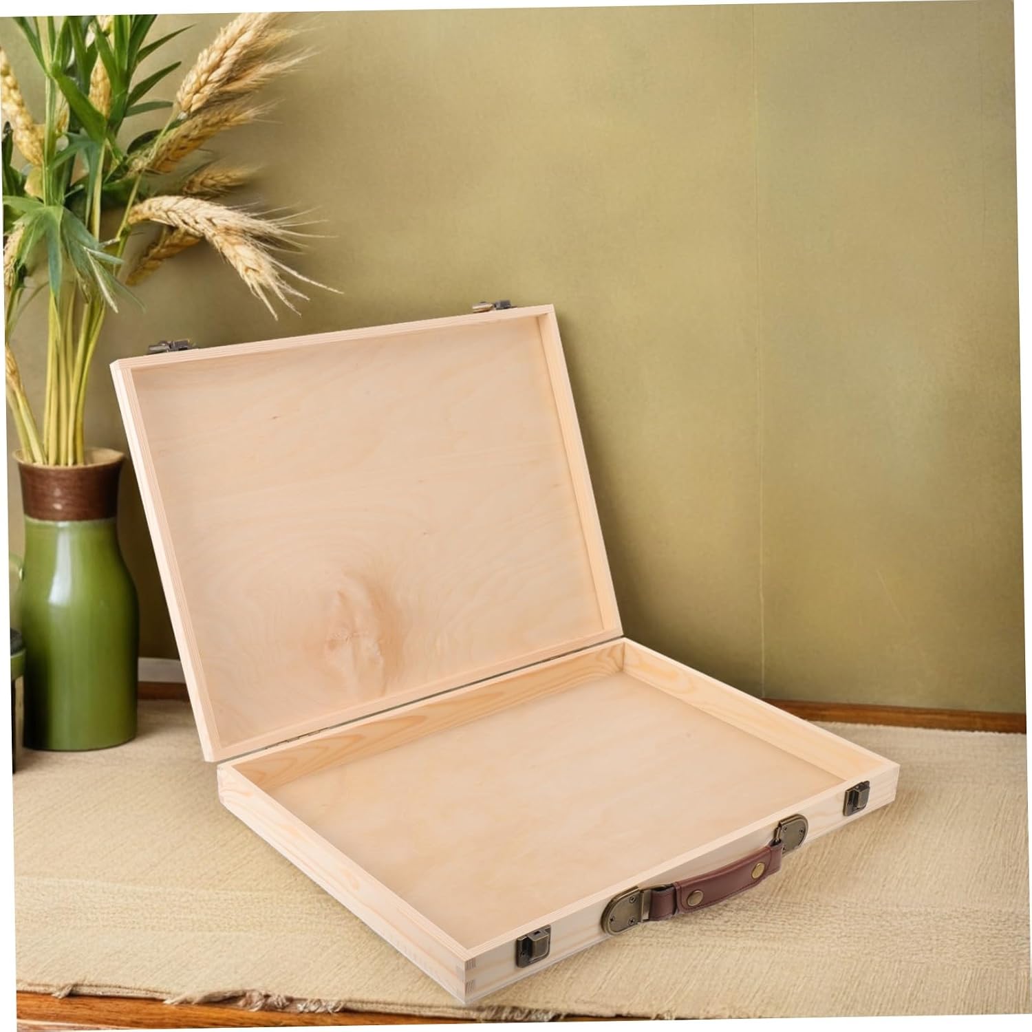 Lurrose Vintage Rectangle Wooden Storage Case with Flip Top Lid for Photo Albums and Scrapbooking, Desktop Decorative Organizer Box in Beige Wood, Preserves Family Albums with Easy Photo