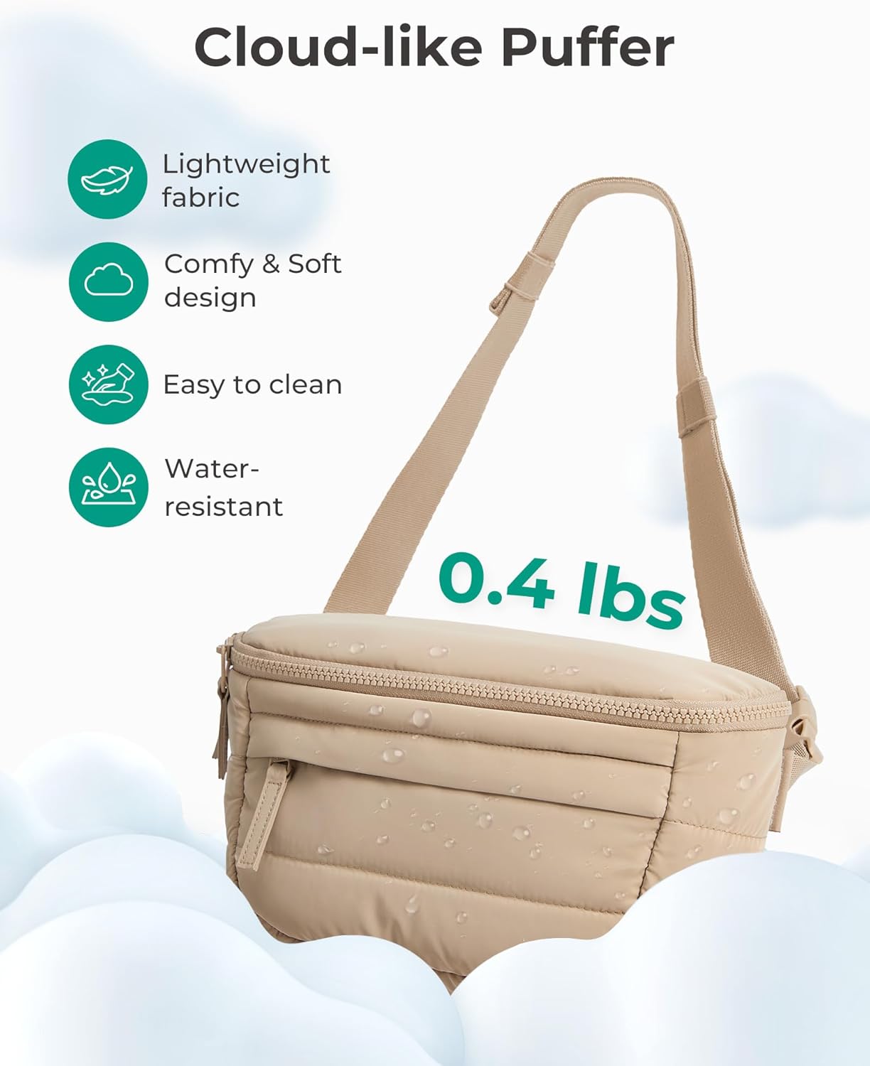 BAGSMART Fanny Packs for Women Two Way Zipper Belt Bag with Adjustable Strap, Puffy Fashion Waist Packs for Traveling Workout, Black - Image 6