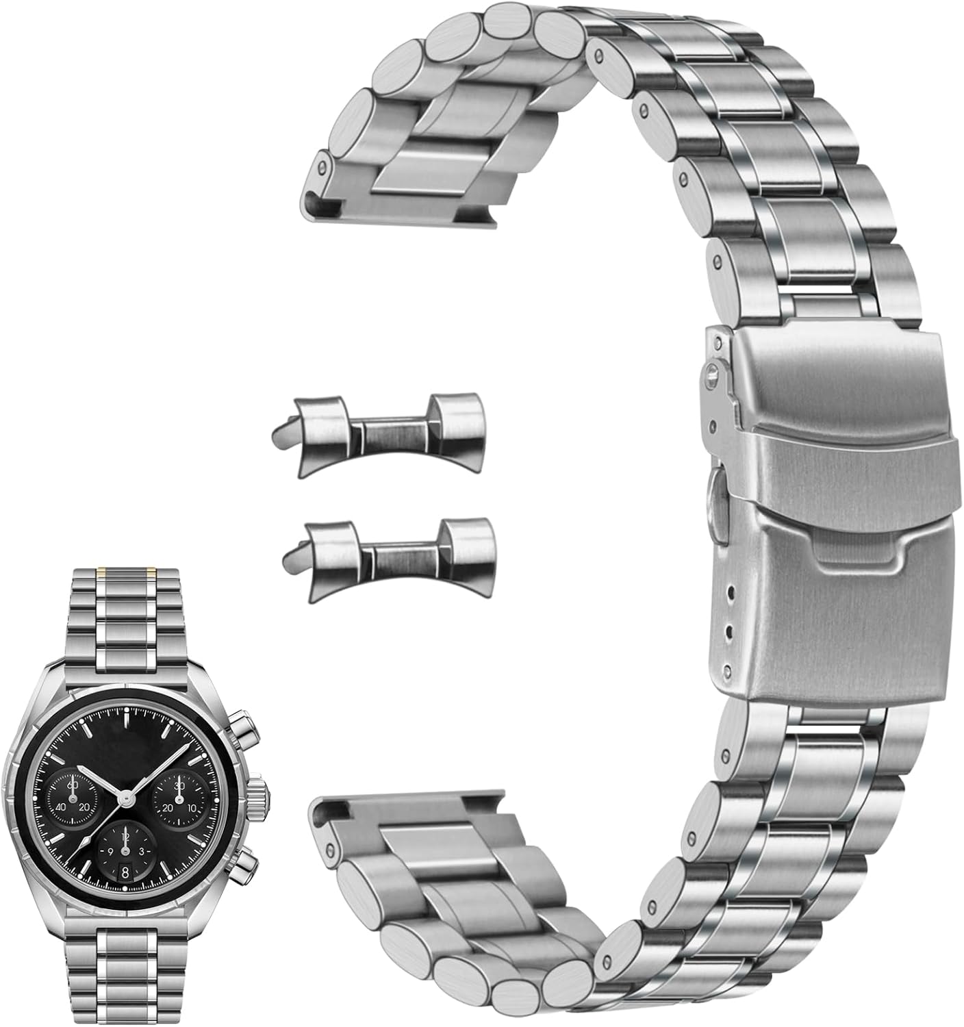 YISIWERA 20mm 22mm Stainless Steel Watch Band, Quick Release Metal Watch Strap with Straight End Curved End for Men Women, Polished Brushed Watch Bracelet with Diving Folding Buckle Silver 20mm