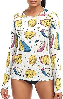 Colorful Cheese Slices Pattern Women's Rash Guard Long Sleeve Shirt UPF 50+ Sun Protection Swimsuit Swim Top