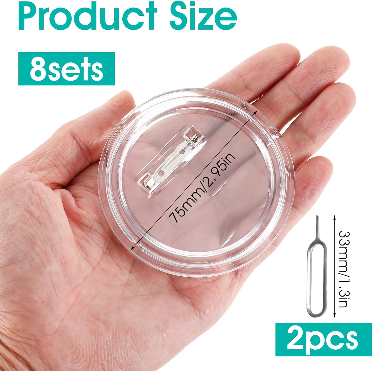 8 PCS Clear Button Pins, 3 Inch Acrylic Blank Pins with 2 Card Pin, Round DIY Photo Badge Pins, Make Your Own Custom Photo Button Pin for Backpacks Jackets Hats Gifts DIY Craft 75mm/2.9in