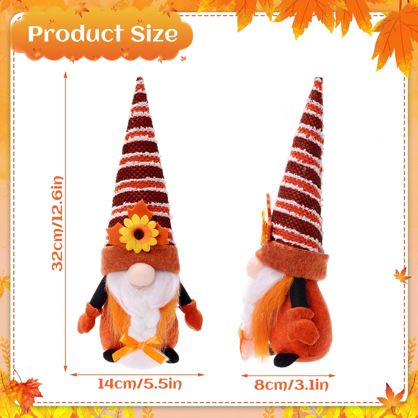 2 Pcs Nains De Thanksgiving Automne En Peluche - Gnomes Café Avec Lumière LED Décoration