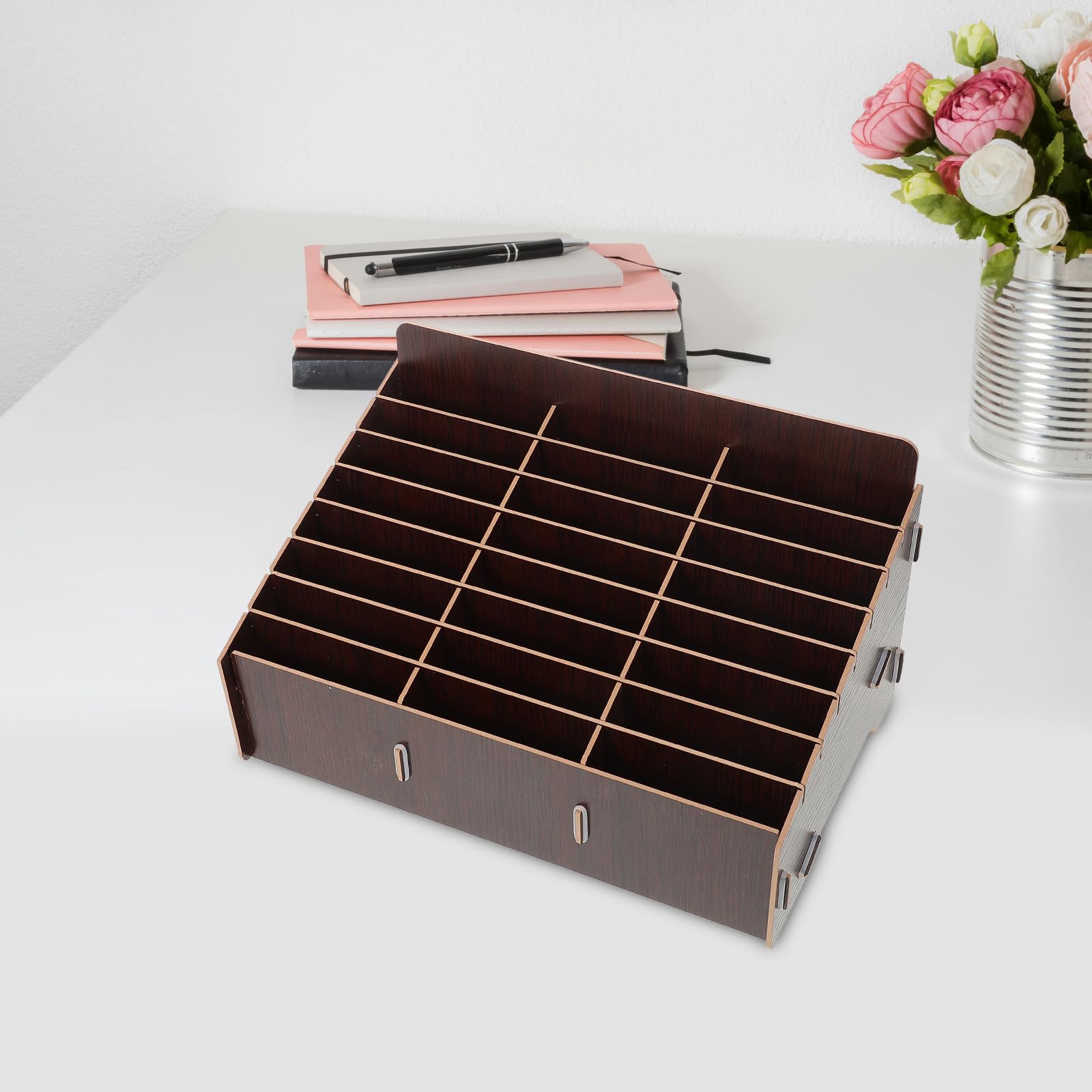 Toyvian Scatola Portaoggetti Scomparti Multipli in Legno Organizer Versatile per Cellulare e Piccoli Oggetti per Scrivania e Spazio Ufficio