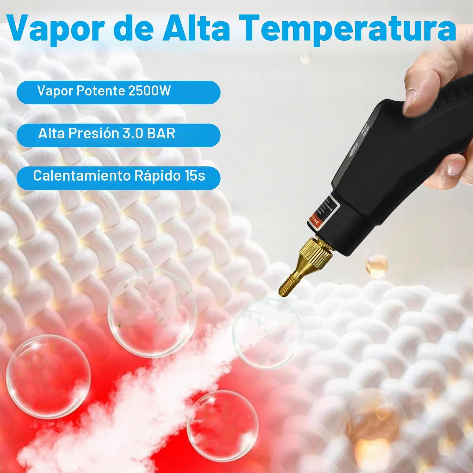 Teodute 1500W Limpiador a Vapor Portátil, con 13 Accesorios, 1,2L Depósito Agua Grande Steam Cleaner, Limpiador de Vapor cocina Baño Patio Azulejos Juntas Suelos y Limpieza Coches