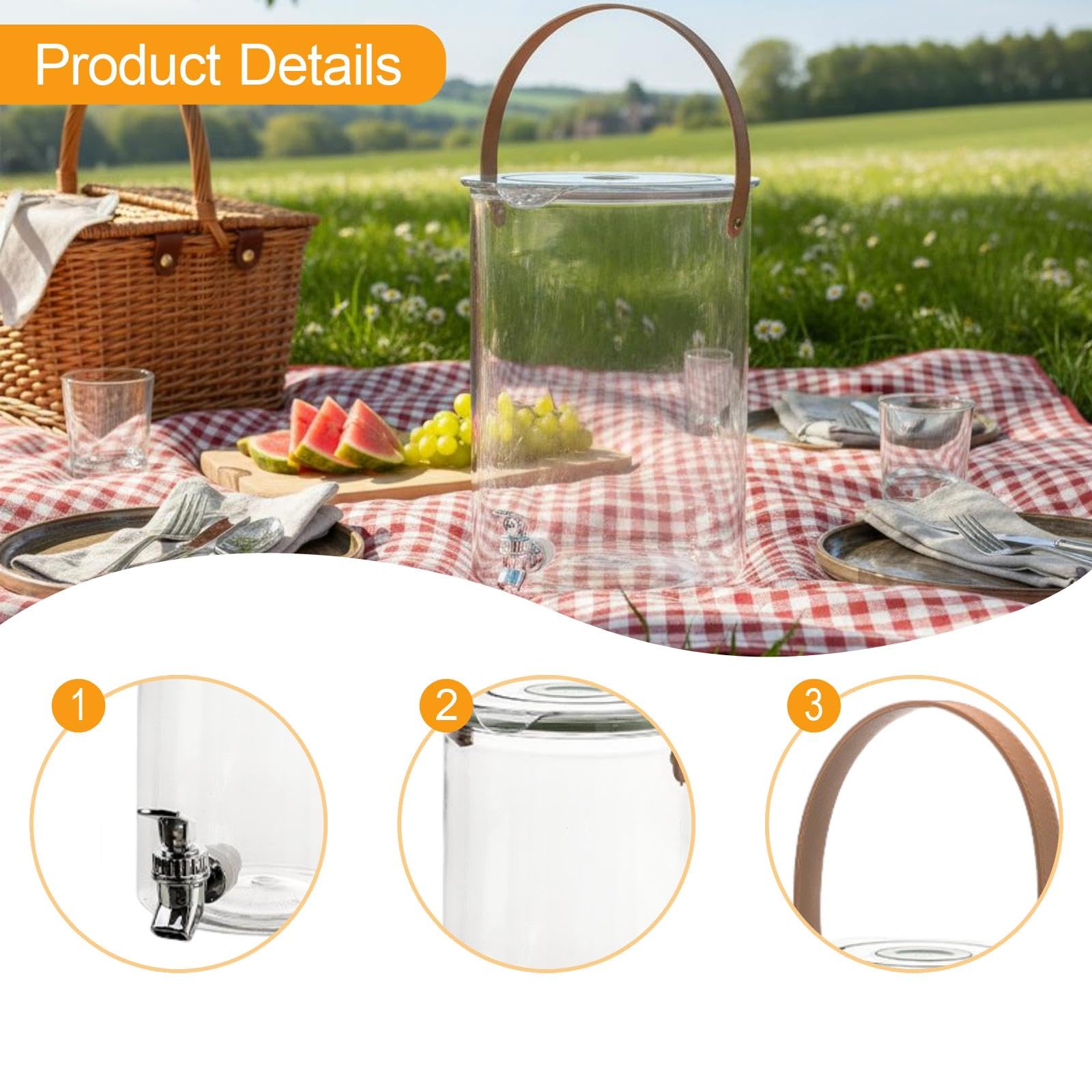 Dispensador de Bebidas, Jarra de Bebidas de Gran Capacidad, Hervidor de Agua Fría, Grifo con Filtro, Asa, Apto para, 15.8 litros