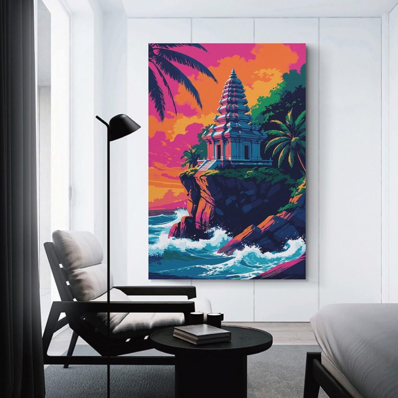 Junmoney Tropical Temple on Cliffside Art Home Decor Wall Art 20x30inch(50x75cm), for Living Room, Bedroom Or Home Office, Decorative Present for New Homes
