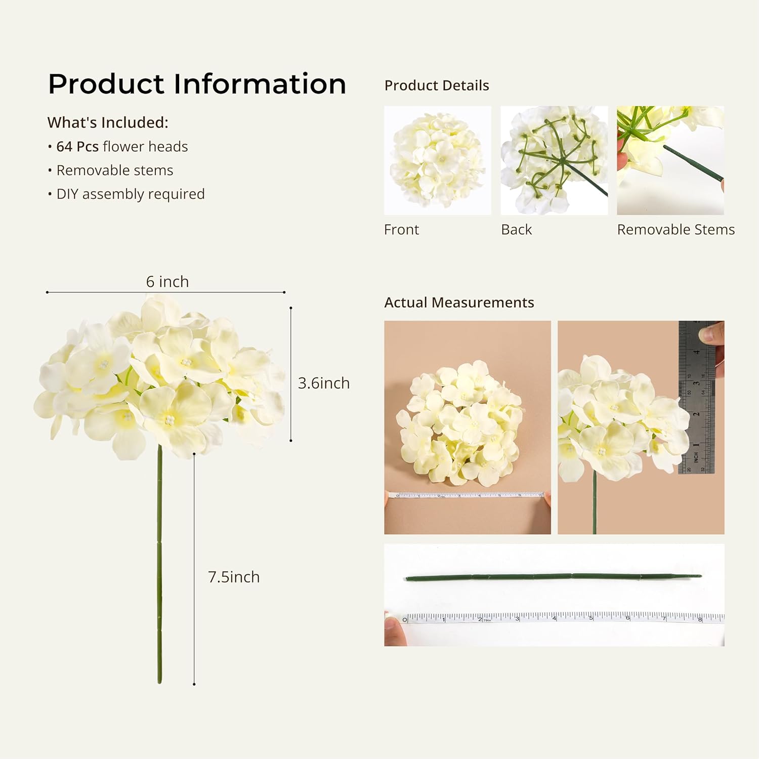 Auihiay 64pcs Silk Hydrangea Artificial Flowers, Champagne Artificial Hydrangea Flowers with Stems, Full Hydrangea Flowers for Wedding Centerpieces, Home, Garden, Party Decoration (Champagne) thumbnail