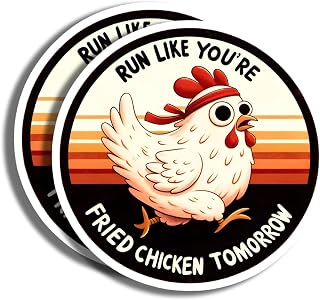 Funny Chicken Sticker - Run Like Youre Fried Chicken Tomorrow Vinyl Decal - Cute Chicken Running Sticker - Animal Pun Sticker - 5" Vinyl Sticker - Durable Design for Cars Laptops AAS1078