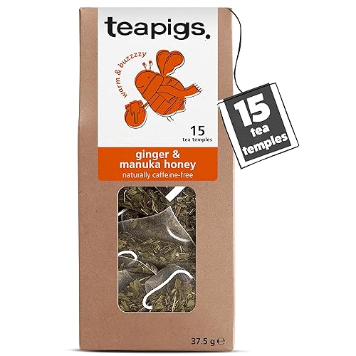 Teapigs Ginger & Manuka Honey Tea - Infusion of Ginger & Manuka Honey for a Fiery Kick - Naturally Caffeine-Free Detox Tea - 15 Biodegradable Herbal Tea Bags