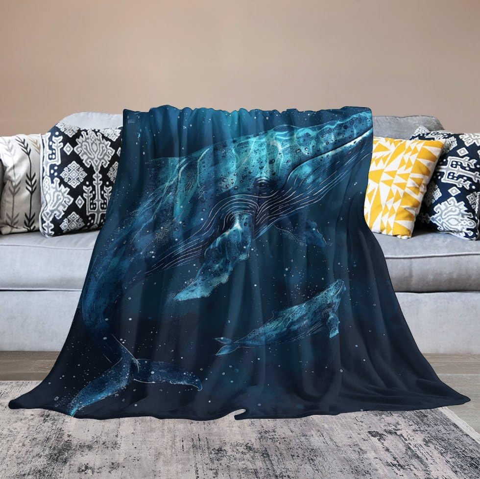 Couverture micro polaire Little Whale Art plaid flanelle doux pour lit