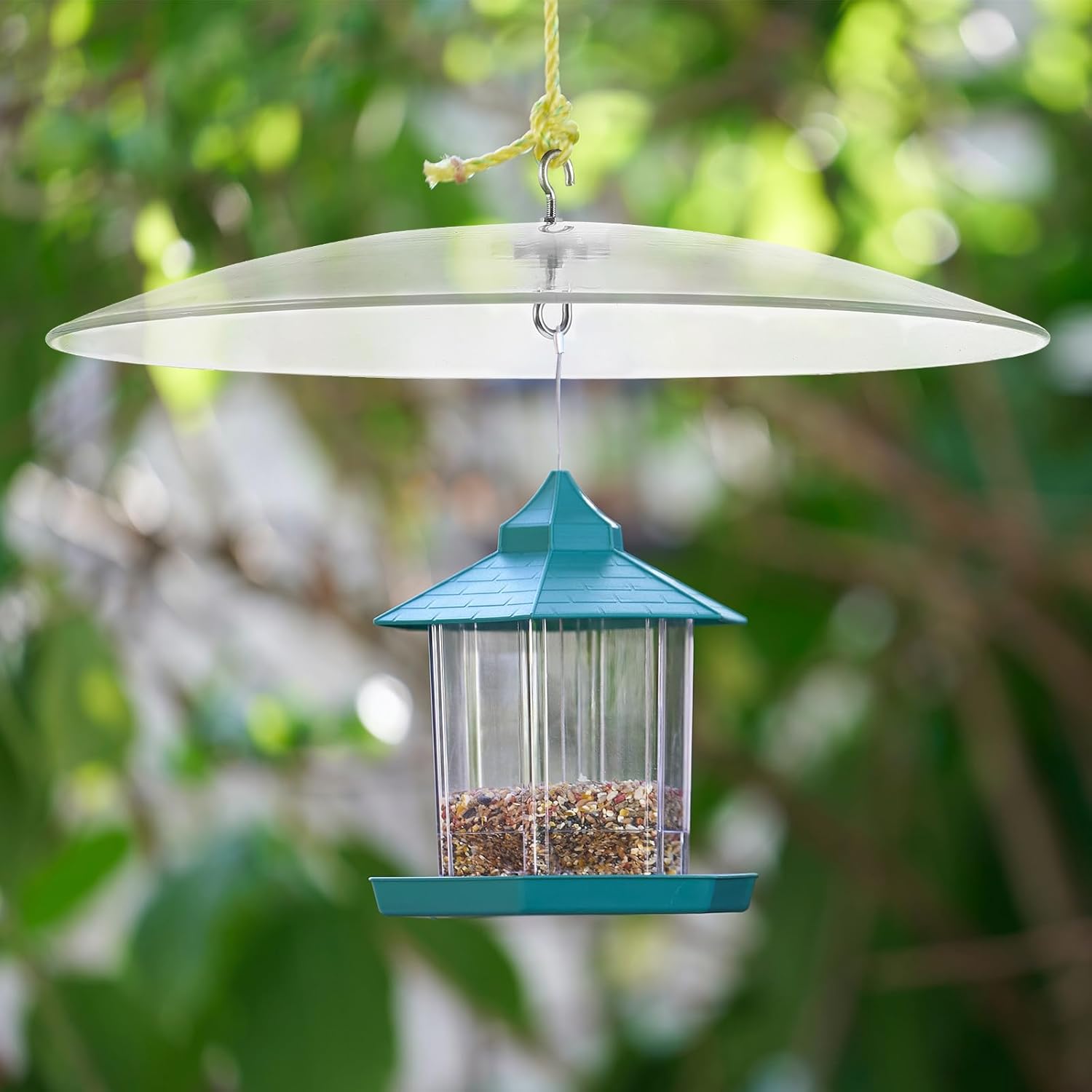 Amosfun Feeder Cover Plastic Fence Clear Hooks Outdoor Hooks Feeder Dome Cover Hanging Feeder Protector Feeder Weather Squirrel Feeder Feeder Part Birds