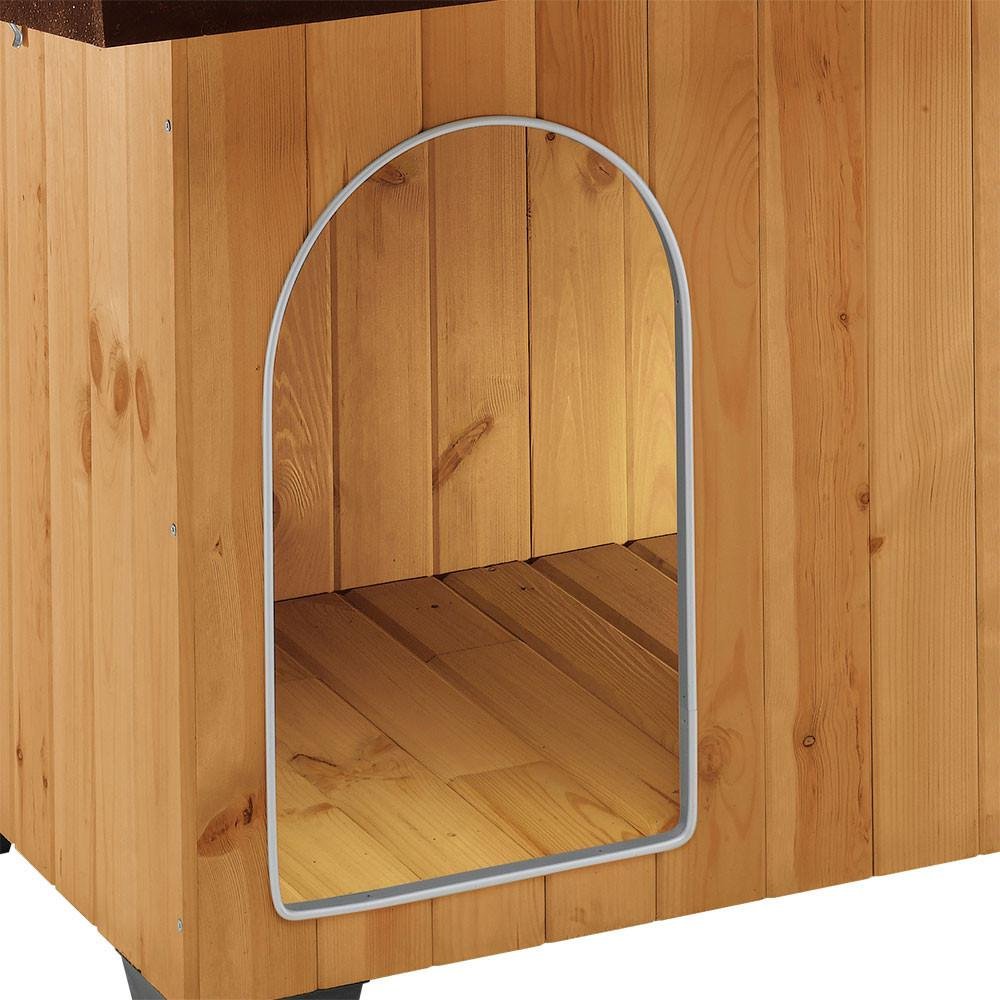 Ferplast Hundehütte kleine Hunde BAITA 50 aus FSC-Holz, Hundehaus Outdoor Wetterfest, Isolierende Kunststofffüße, Tür mit Bissschutzkante aus Aluminium, 56 x 46,5 x h 41,5 cm. | Das perfekte Zuhause für Ihren Hund! Schützt vor Regen, Sonne und Kälte. Leic