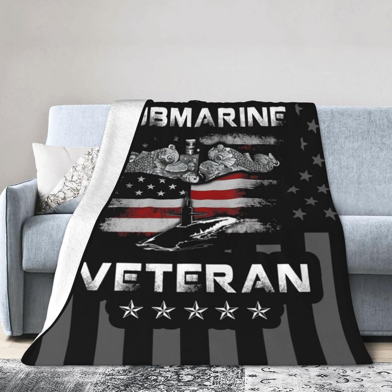 Black Us Flag Vintage Submarine Veteran American Flag Ultra-Soft Micro Fleece Blanket Bed Plush Throw Blanket