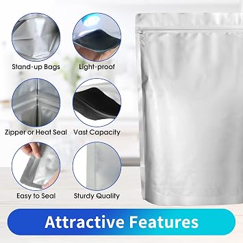 15 Mil 5 Gallon Mylar Bags for Food Storage with 2500cc Oxygen Absorbers - 55 Pack Mylar Bags Include 5 Gallon, 1 Gallon,1 Quart, 100 Pcs Labels and 500cc Oxygen Absorbers for Long Term Food Storage