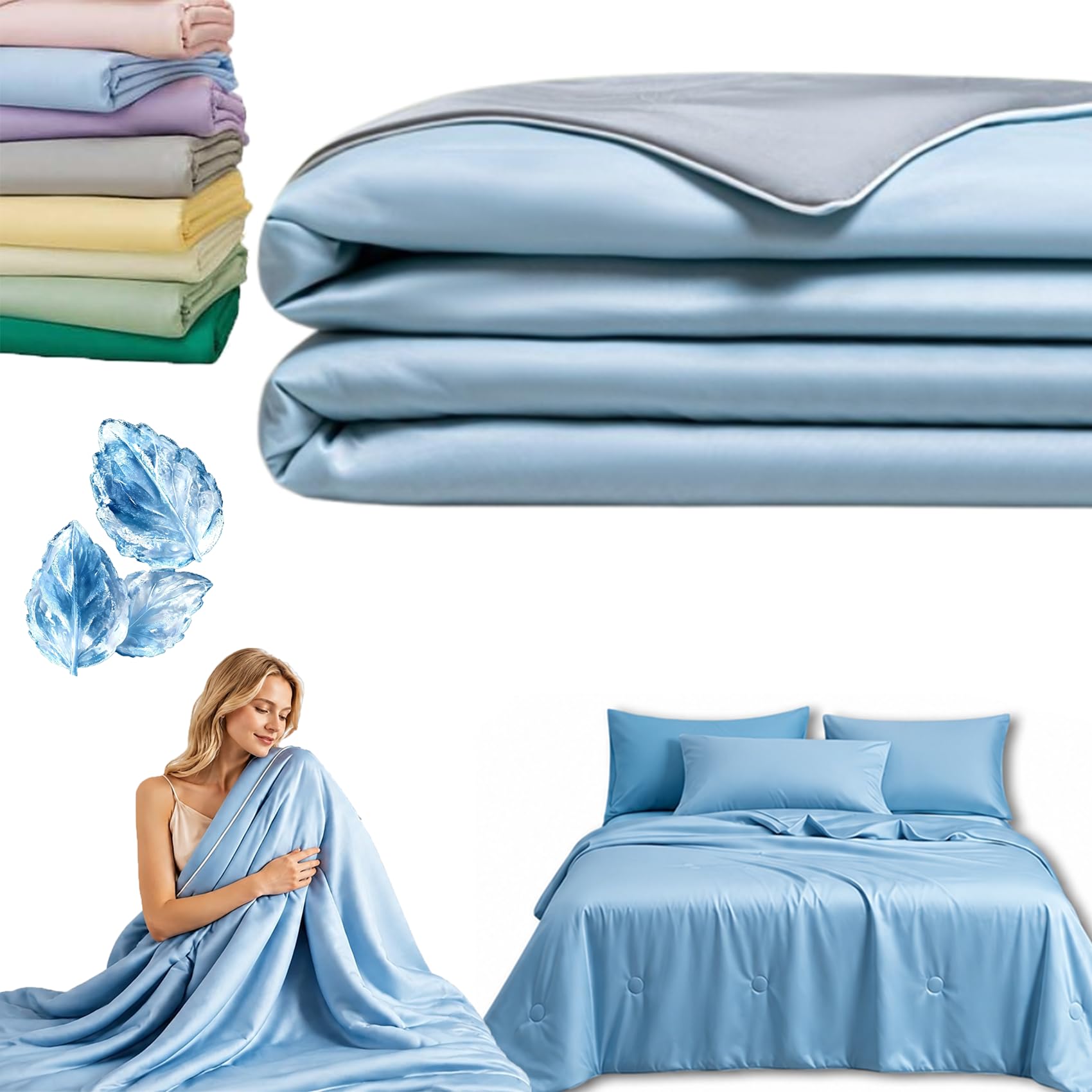 Magic Splashy Bettdecke, 2026 Neu Magic Sleep Eisdecke, Weich und Sanft Zur Haut, Leicht Und Atmungsaktiv für HeißE Sommernächte, Maschinenwaschbar und Wendbar (Blaugrau,105 * 150cm)