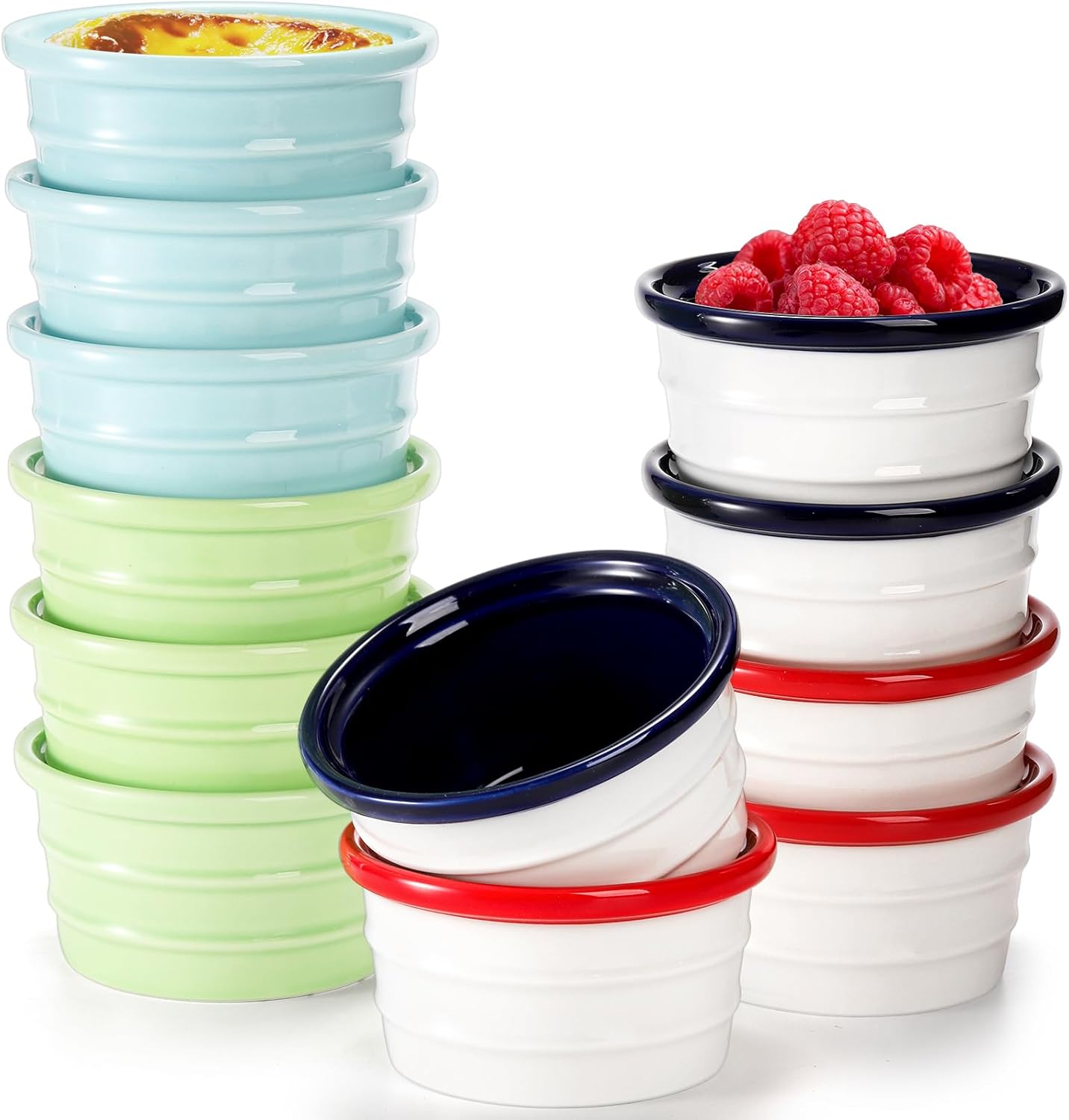 Okllen Set of 12 Ceramic Souffle Dishes, 6 oz Creme Brulee