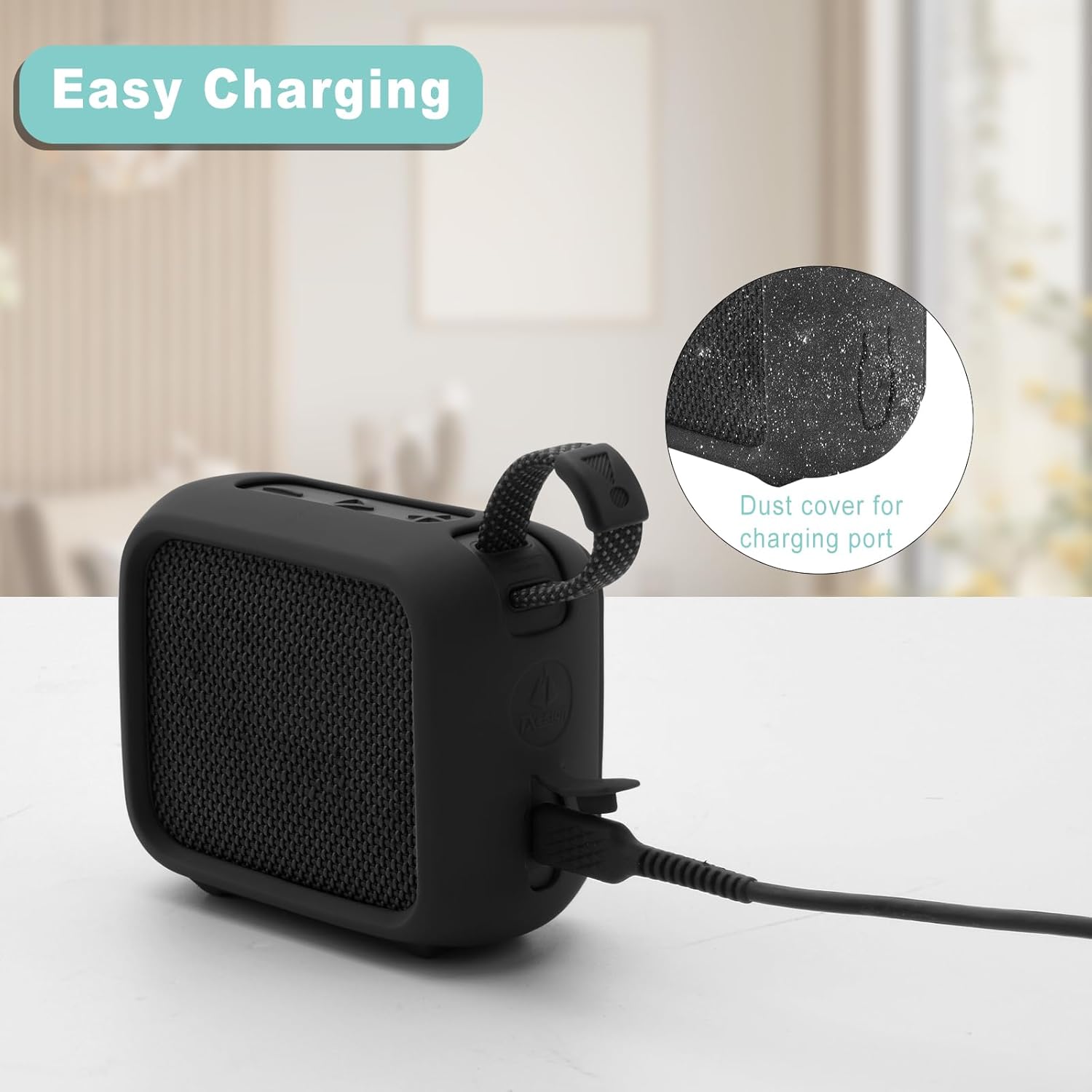 TXEsign Silicone Case for JBL Go 4, Go 4 Protective Cover, Travel Carrying Pouch w Anti-Dust Charging Cover Speaker Mount Strap (Black) - Image 4