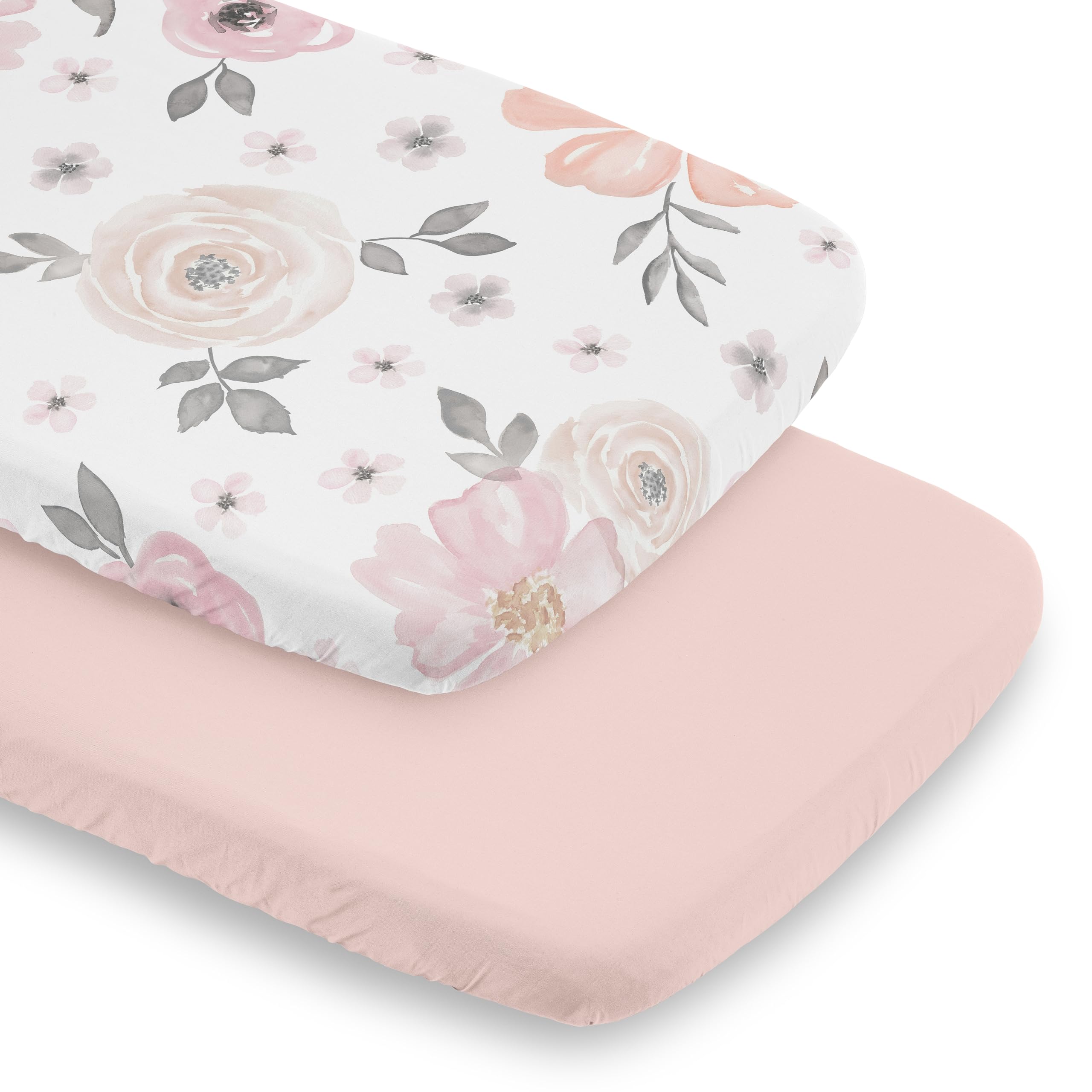 Sweet Jojo Designs Juego de sábanas bajeras para moisés de bebé recién nacido, rectangular, ovalado, con diseño floral, 2 piezas, color liso, bohemio, rústico, desgastado, elegante, acuarela, flores