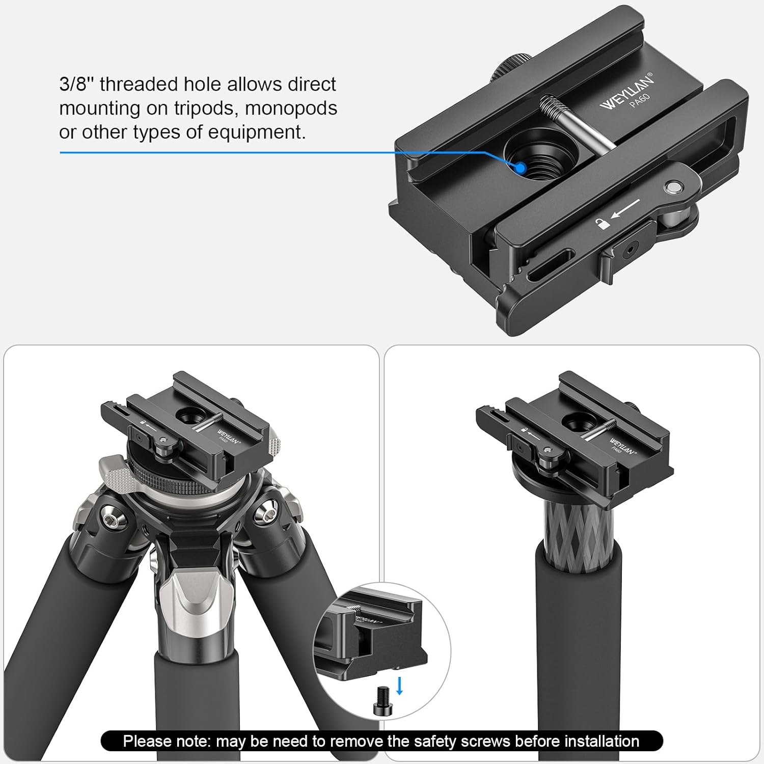 WEYLLAN PA60 Arca to Picatinny Adapter Mount with Lever Release, 6061-T6 Aluminum CNC Picatinny Rail Clamp with Arca-Swiss Standard Dovetail and QD Sling Mounting Hole,Compatible with Tripod Ball Head