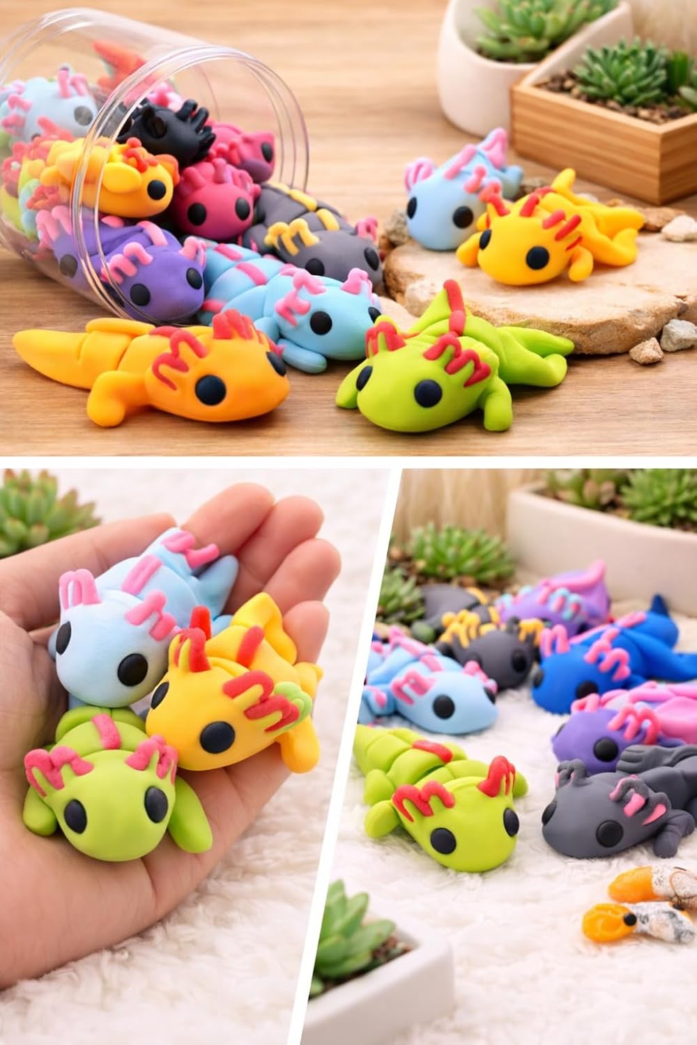 12PCS 3D Printed Axolotl Toy, Mini Articulated Fidget Animals, Cute Stress Relief Sensory Toys, Flexible Desk Decor, Small Gifts for Kids Adults