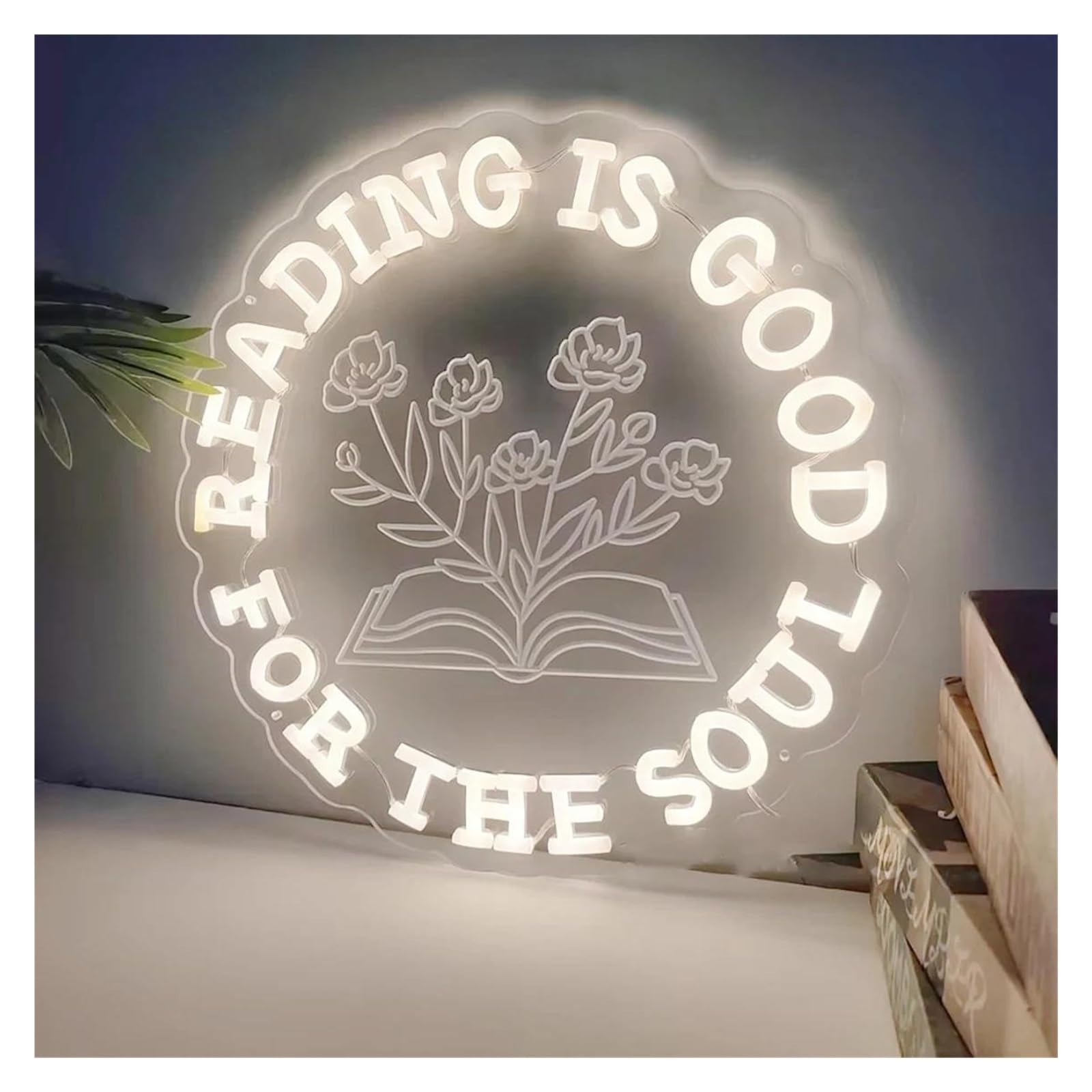 SHOUXI Sign Lamp Reading is Good for The Soul Neon Sign Bedroom Home Library Wall Decor Reading Corner 50cm(B)