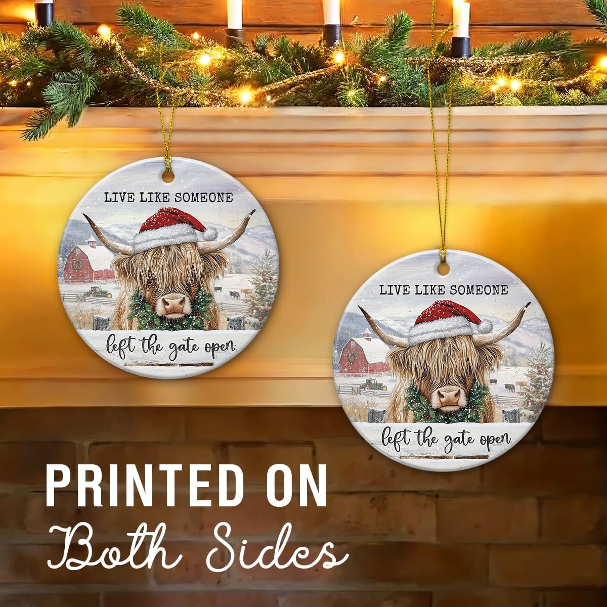 Highland Cow Christmas Ornaments 2026 - Highland Cow Gifts for Women, Men, Animal Cows Lover Gifts for Farmers, Family, Friends - Wooden Farmhouse Animal Ornaments for Tree Decor