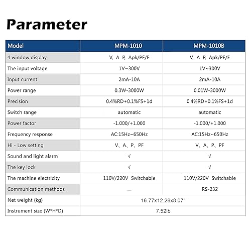 Miniatura 4 de MATRIX MPM-1010 Medidor de potencia de CA digital de banco de alta precisión - Factor de potencia de corriente de voltaje y medidor de frecuencia