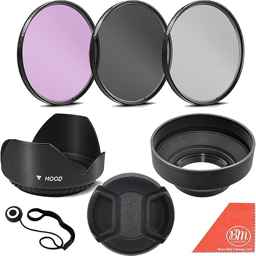 Miniatura 10 de Kit de filtro de 3 piezas de 2.638 in (UV-CPL-FLD) + parasol de lente tulipán de 2.638 in + capucha de goma suave de 2.638 in + tapa de lente de