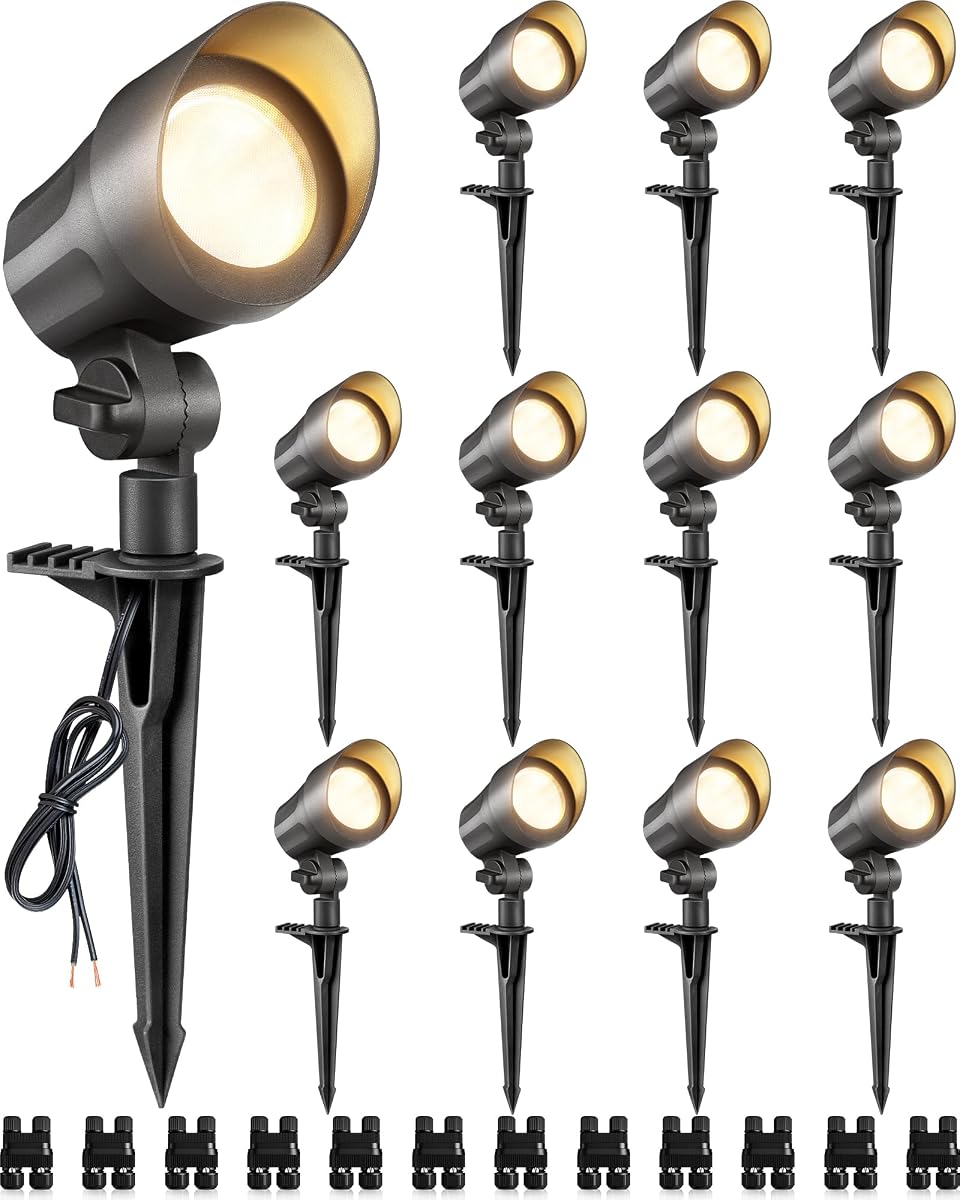 6W AntiGlare Low Voltage Landscape Lights Low Voltage Lighting 12Pcs | Waterproof Landscape Spotlights with Connectors Warm White Landscaping Lights Spot Lights Outdoor for Garden Tree Wall Yard