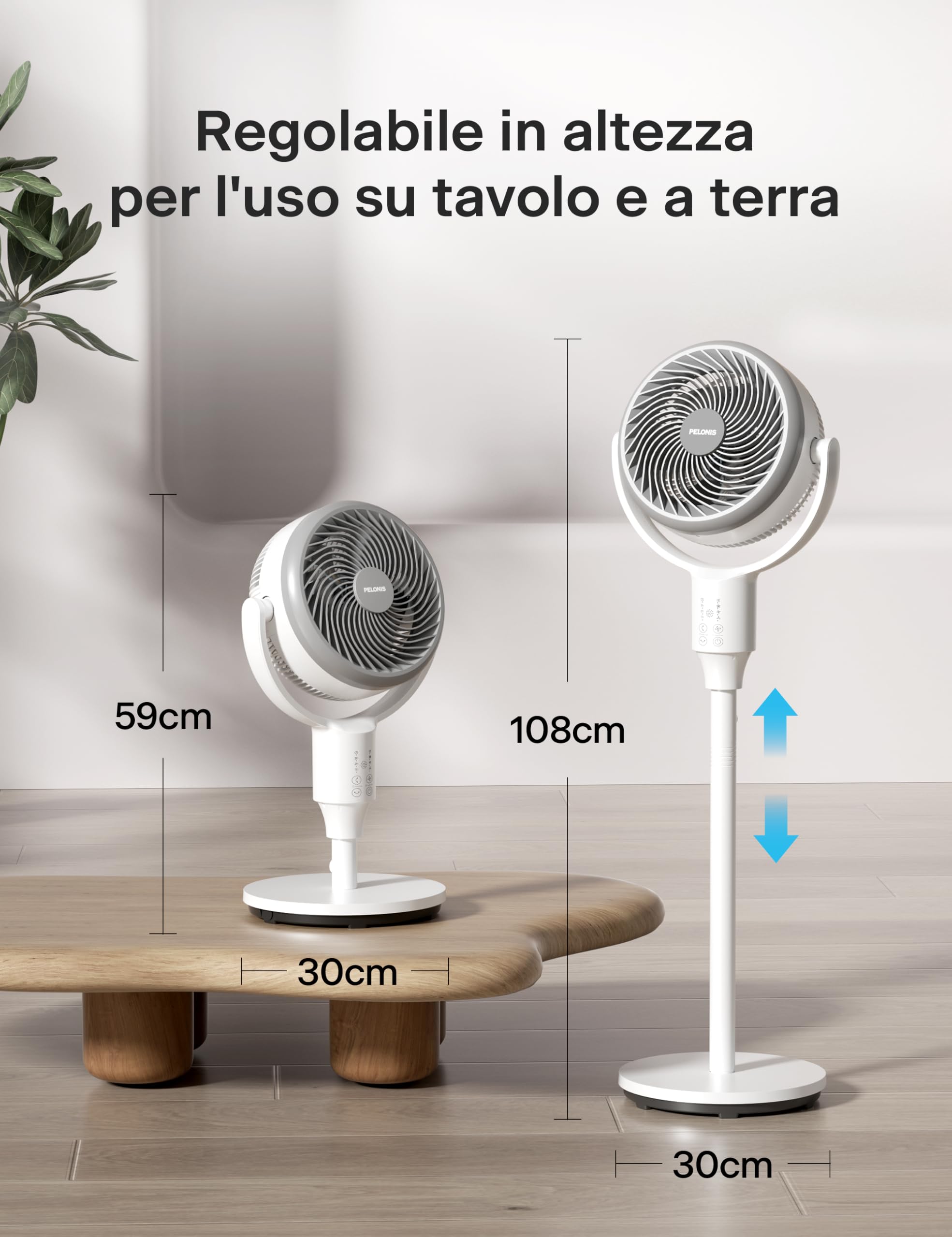 Pelonis Ventilatore Pedestale Silenzioso, 2-in-1 con Telecomando, Portata d'Aria 1500m³/h Altezza 110CM 3 Velocità Oscillazione Omni 135°+90°