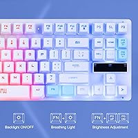 Vista 3 de CHONCHOW TKL - Teclado para juegos con cable de 87 teclas, retroiluminación LED arcoíris, teclado blanco y mouse 3200DPI Combo compatible con PC