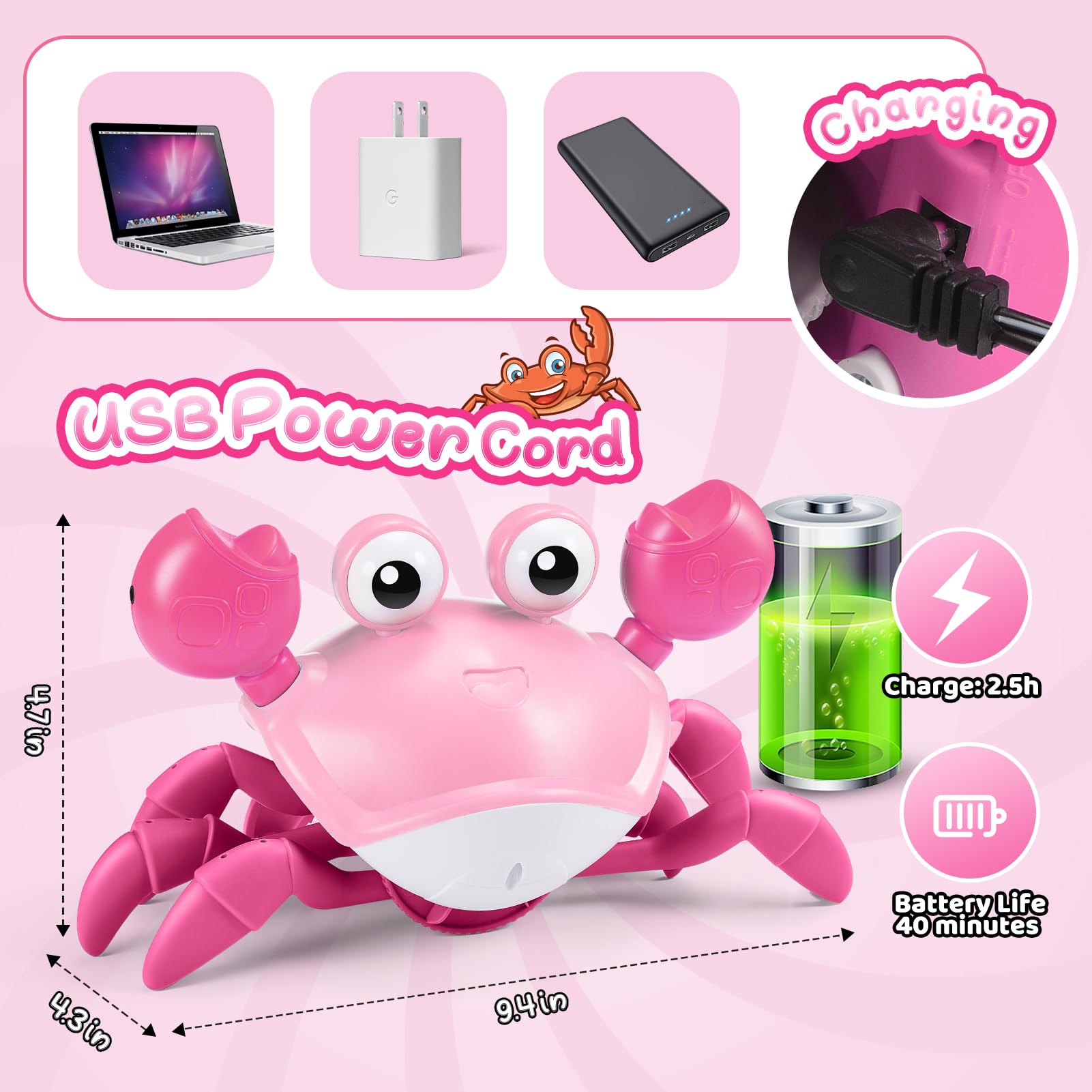 Adeokay Granchio Che Cammina Neonato, Giocattoli Bambina 1 2 Anni Idea Regalo Bimba 1 2 Anni Compleanno Giochi Neonato 3-6-9 MesiGioco Educativi Tummy Time Giochi Bambini 1 Anno