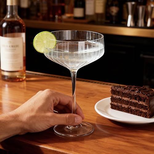 Miniatura 6 de Copas Coupé, juego de 4 copas de Martini de 10 onzas acanaladas para cóctel de Martini, vino, champán, expreso, estilo retro de cristal para bebidas